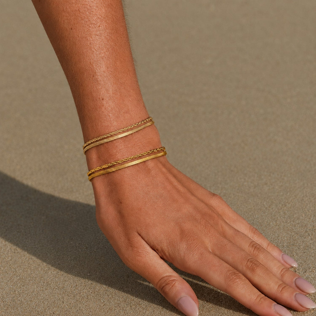 Herringbone and Rope Layered Bracelet — Ios