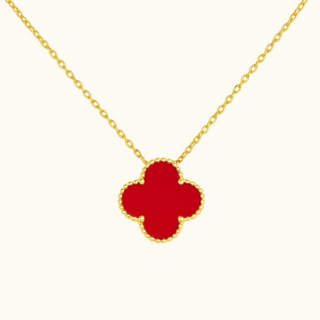 Red Clover Necklace Bracelet Earrings Set