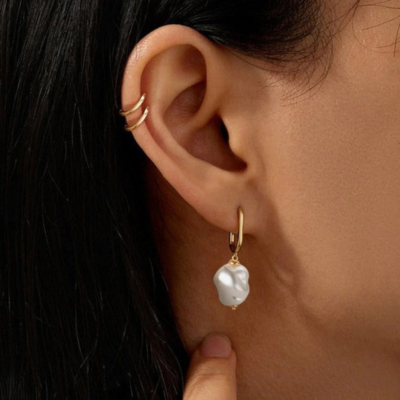 Irregular Pearl Drop Hoop Earrings — Denise