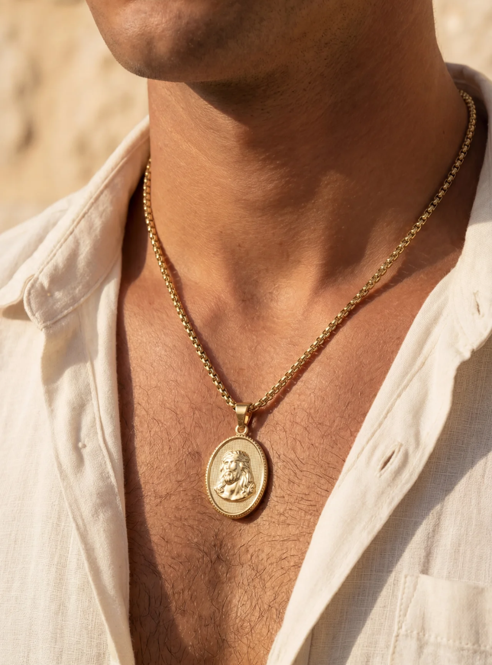 Oval Relief Medallion Necklace, Gold-Plated 316L Steel — The King