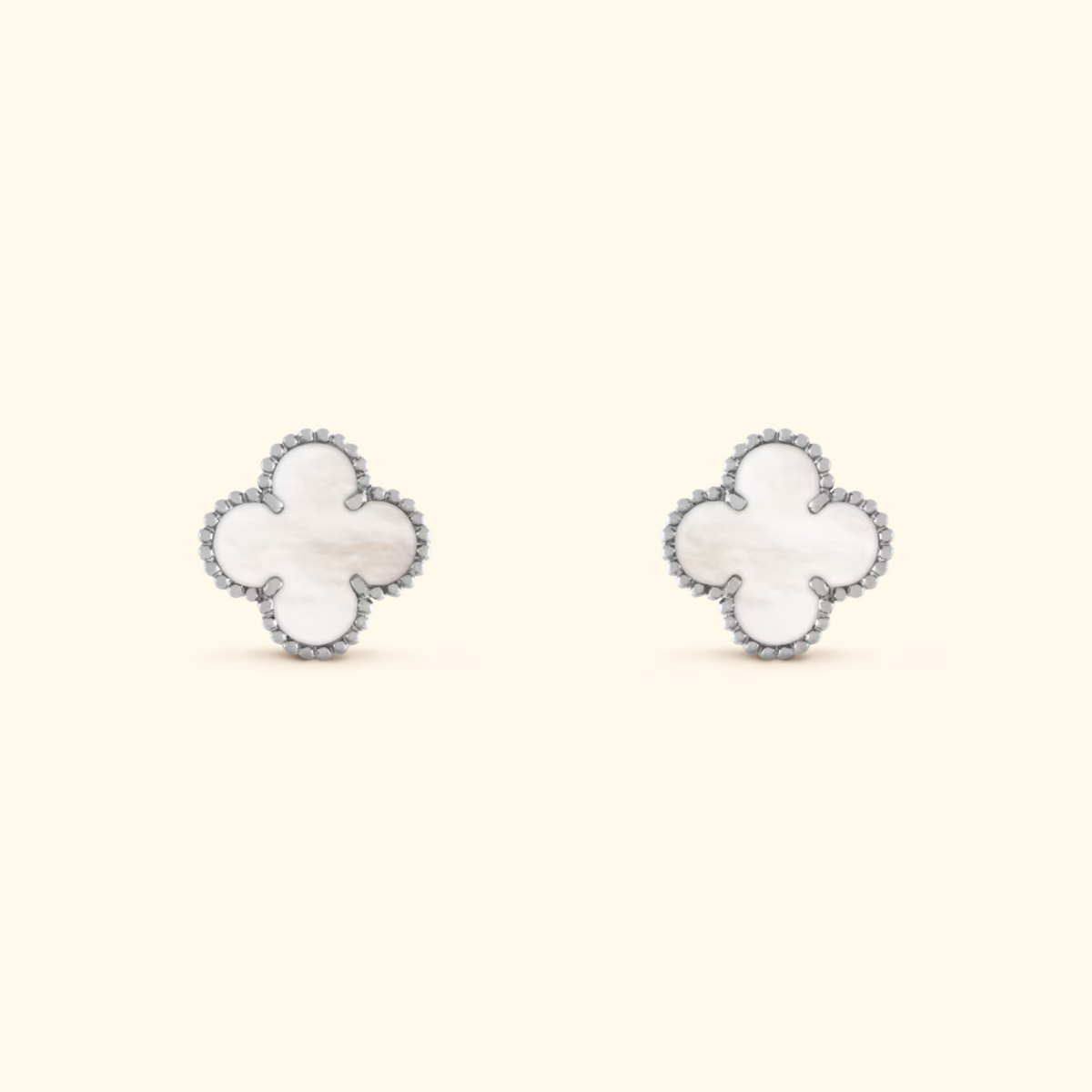 Clover Stud Earrings with Beaded Border
