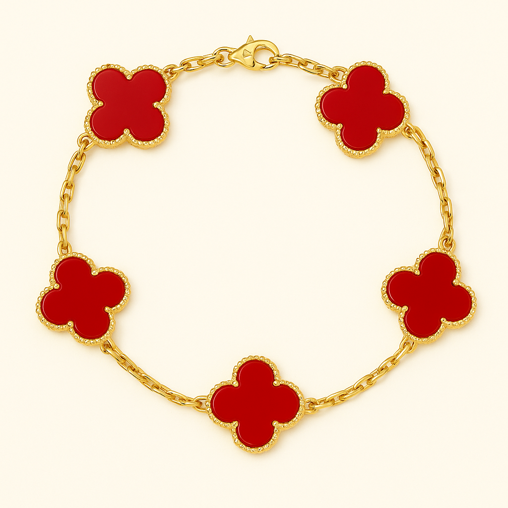 Red Clover Necklace Bracelet Earrings Set