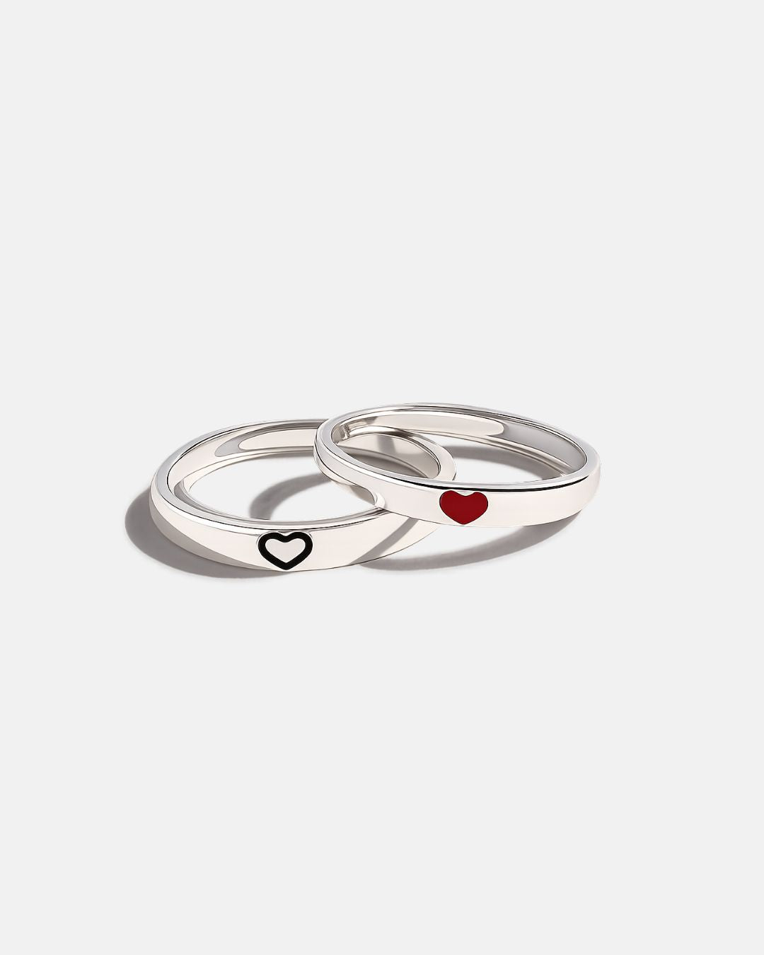 Adjustable Heart Ring Set, 2 Pieces, Silver-Plated Steel
