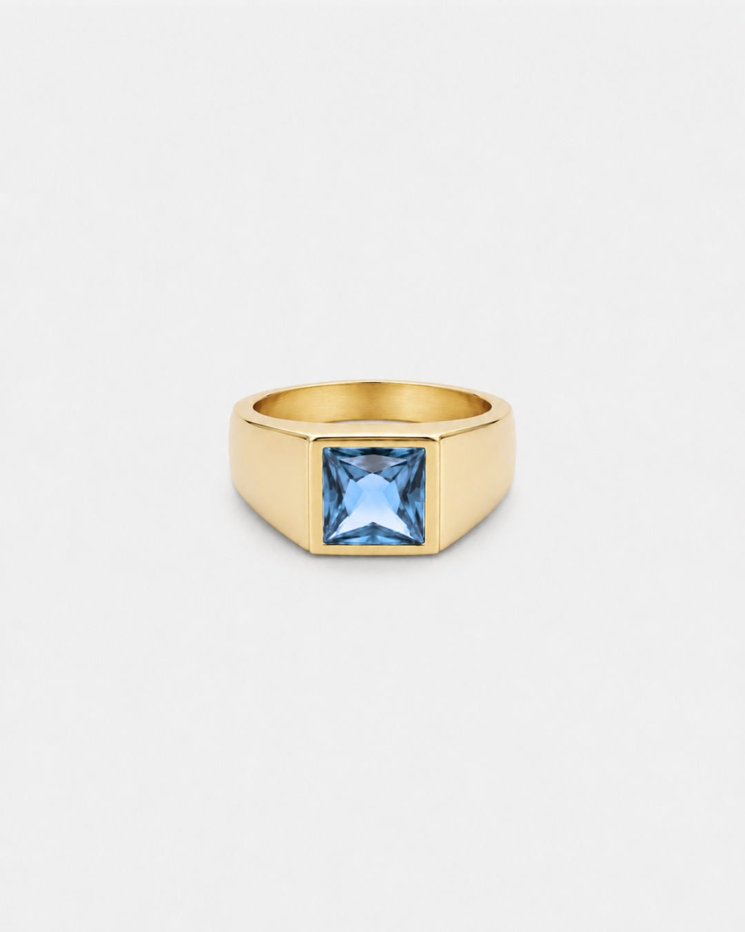 Men’s Aqua Blue Zirconia Square Signet Ring, Gold-Tone