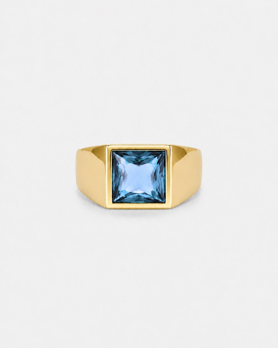 Men’s Aqua Blue Zirconia Square Signet Ring, Gold-Tone
