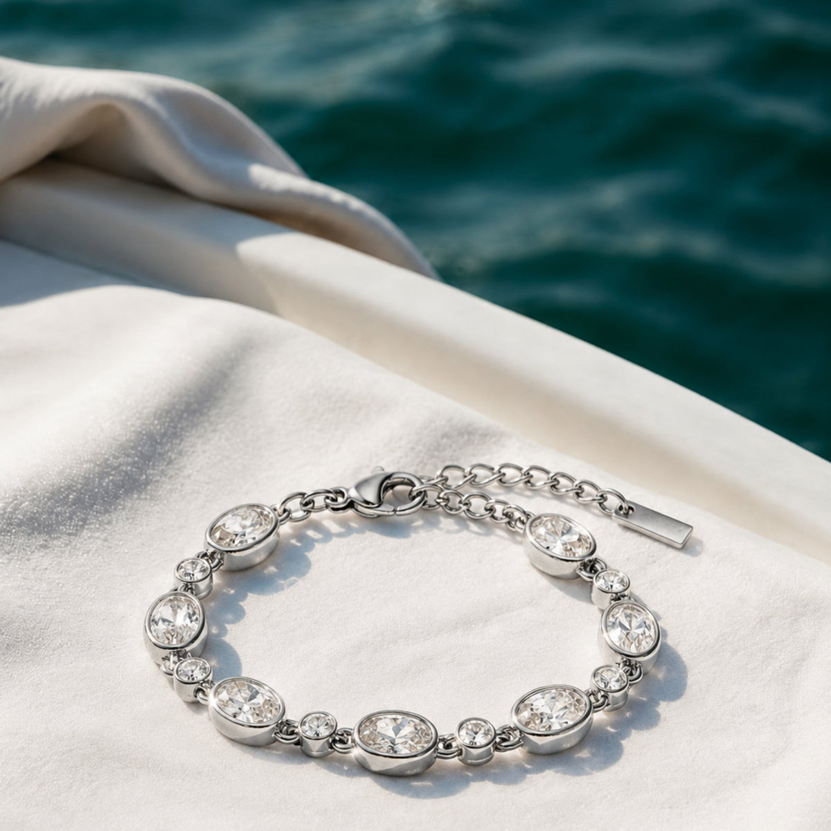 Bezel Set Zircon Station Bracelet — Aura