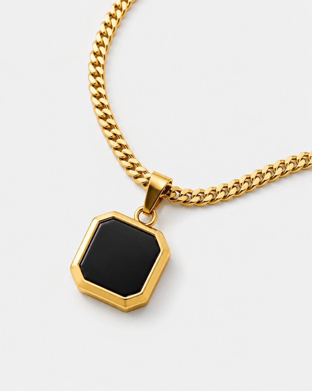 Men’s Black Inlay Pendant Necklace, 14K Gold-Plated Steel