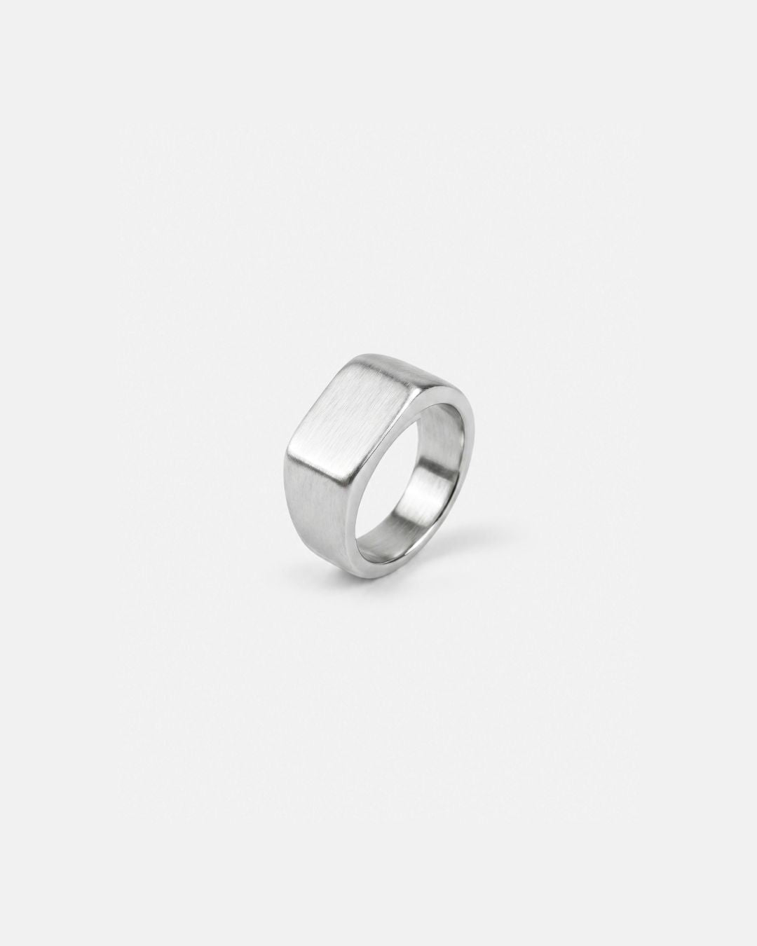 Brushed Rectangular Signet Ring, Silver-Tone Stainless Steel