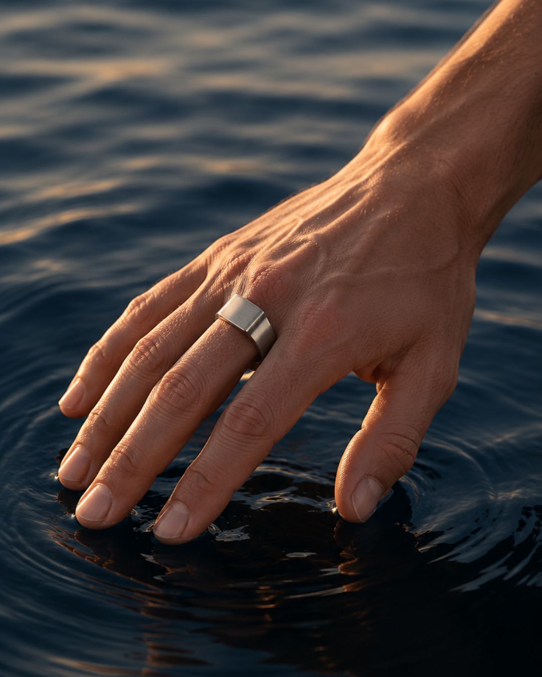 Brushed Rectangular Signet Ring, Silver-Tone Stainless Steel
