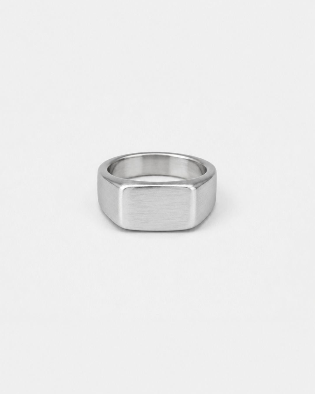 Brushed Rectangular Signet Ring, Silver-Tone Stainless Steel