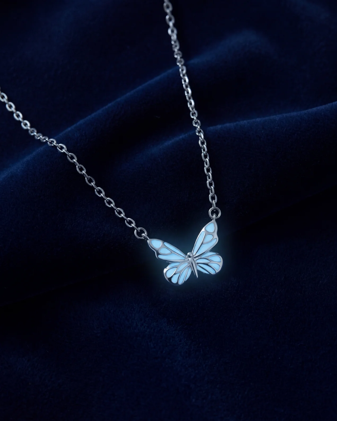 Blue Butterfly Pendant Necklace, 925 Sterling Silver