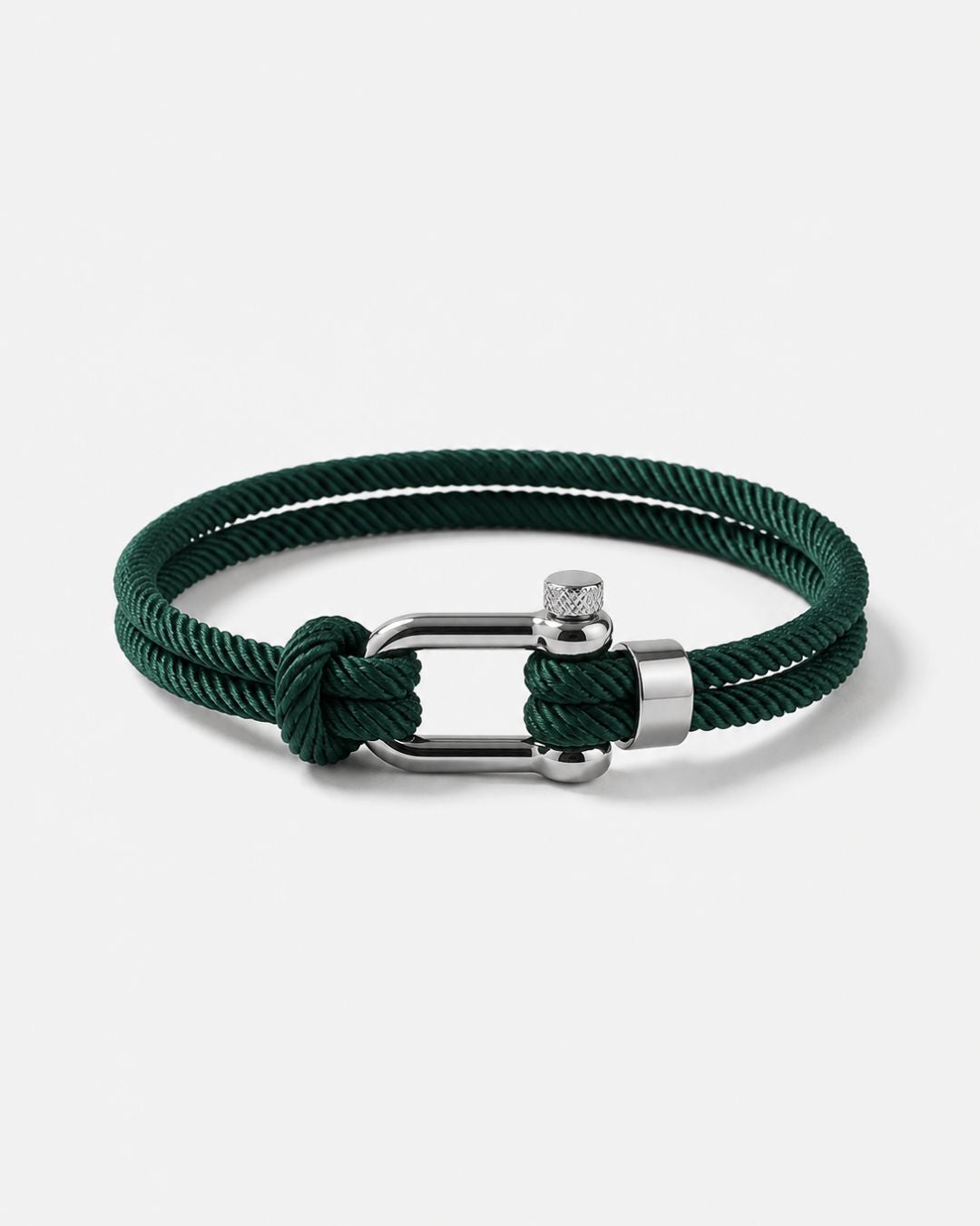 Men’s Forest Green Braided Nylon Rope Bracelet with Steel Shackle