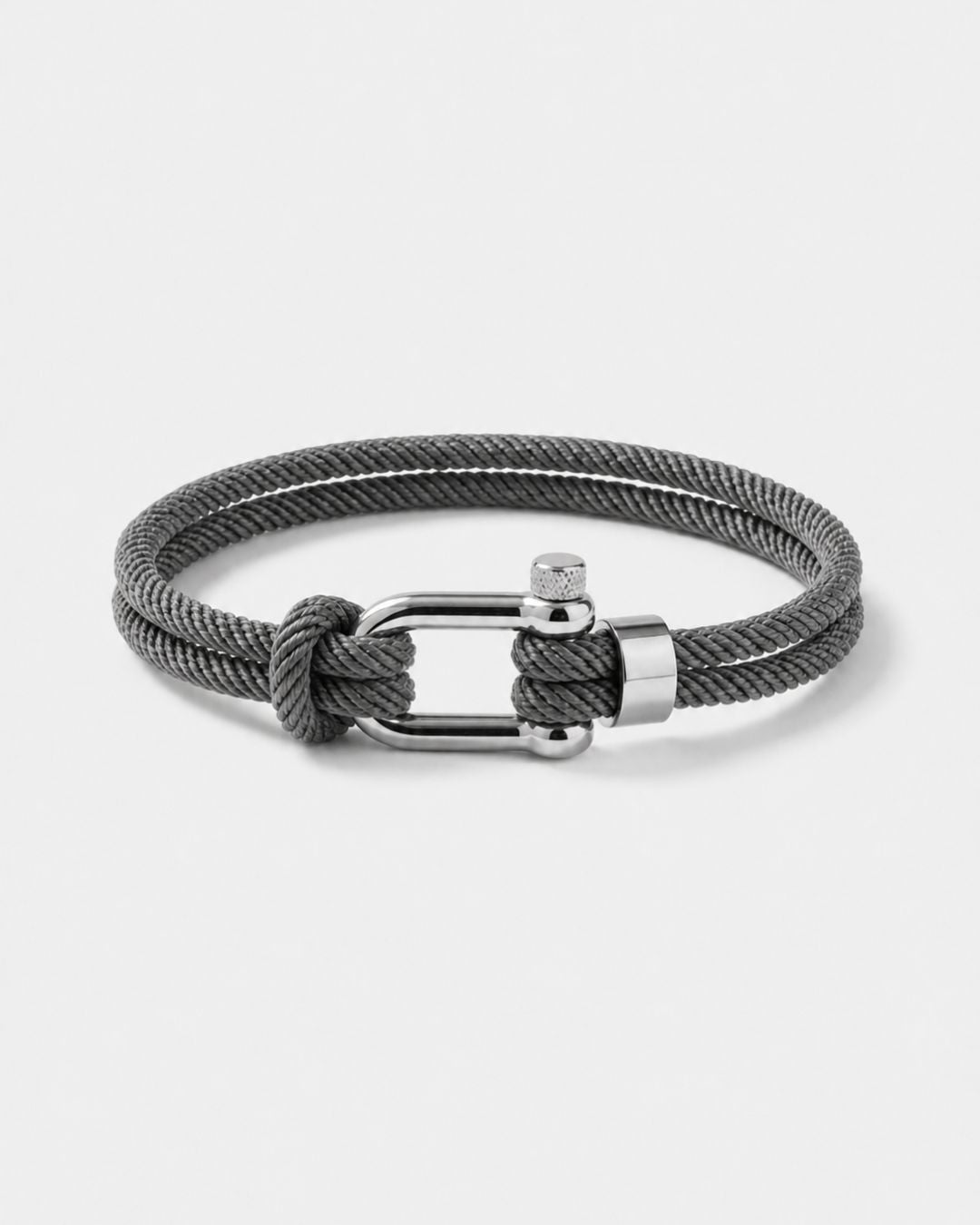 Men’s Grey Braided Nylon Rope Bracelet with Steel Shackle