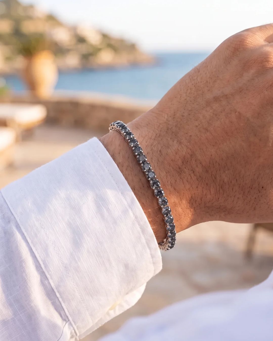 Men’s Grey Moissanite Tennis Bracelet, 4 mm, 925 Sterling Silver