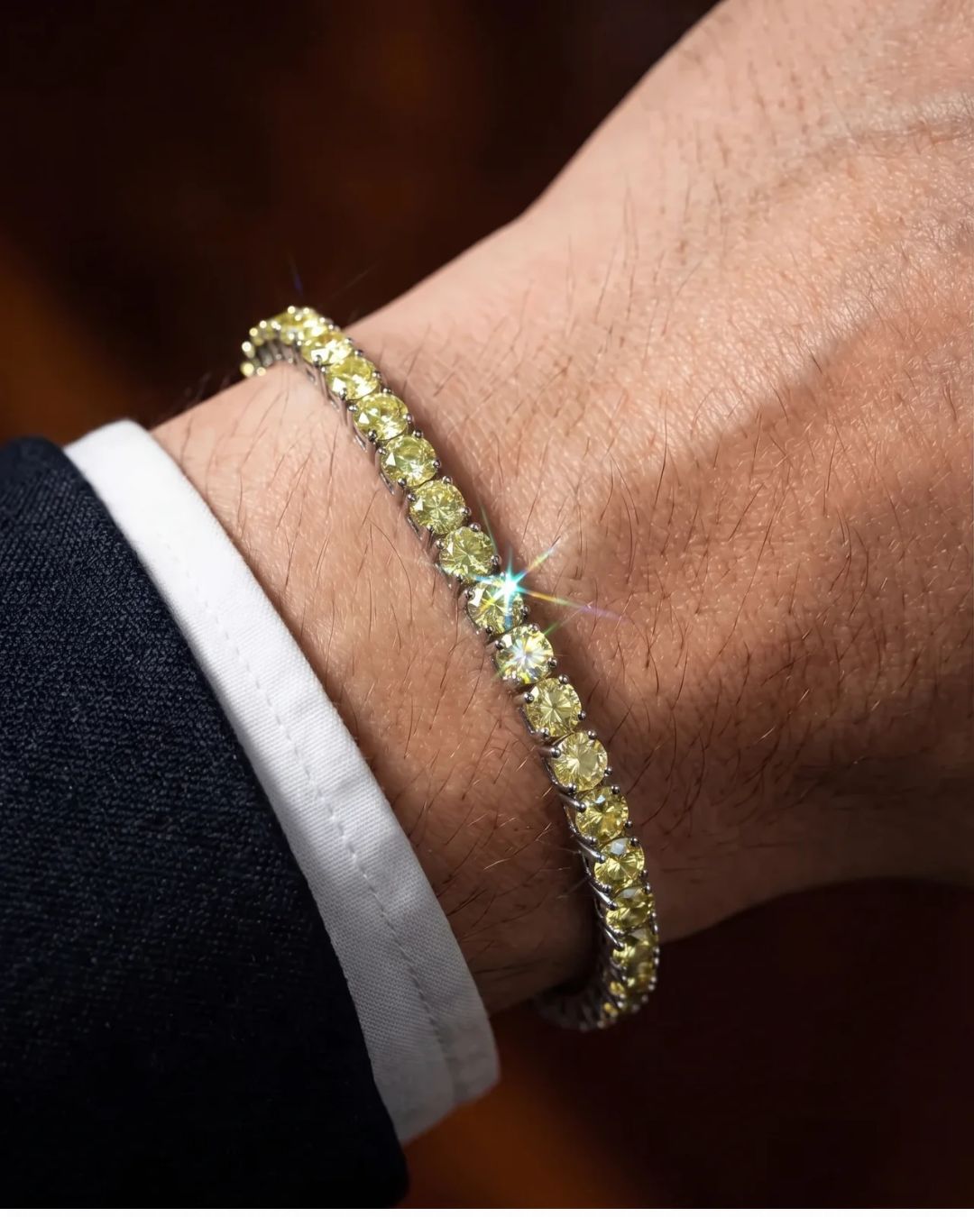 Men’s Champagne Moissanite Tennis Bracelet, 4 mm, 925 Sterling Silver