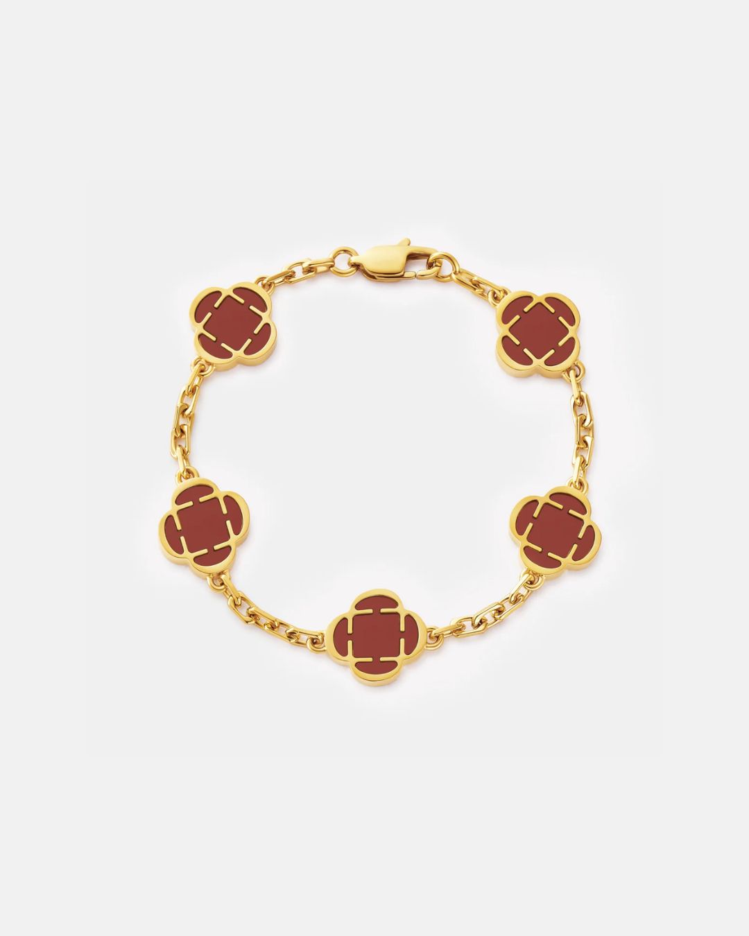 Burgundy Clover Charm Bracelet, Gold-Plated Stainless Steel