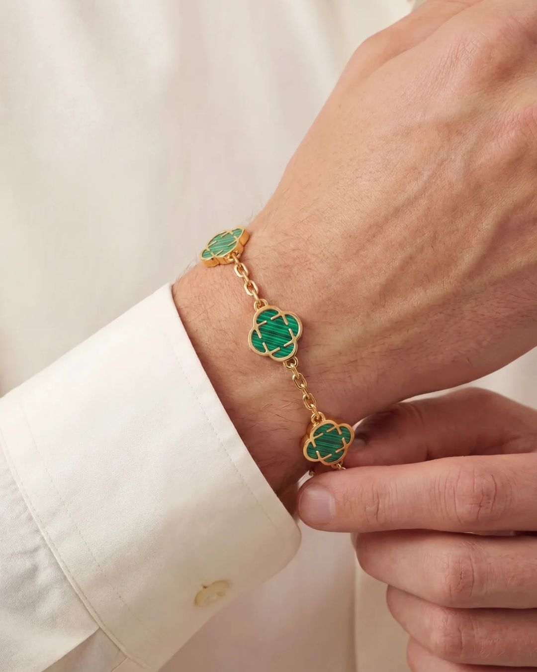 Green Clover Charm Bracelet, Gold-Plated Stainless Steel