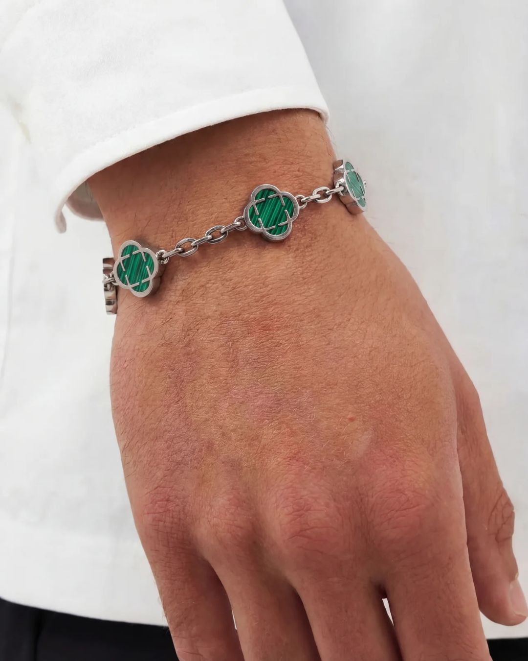 Green Clover Charm Bracelet, Silver-Plated Stainless Steel