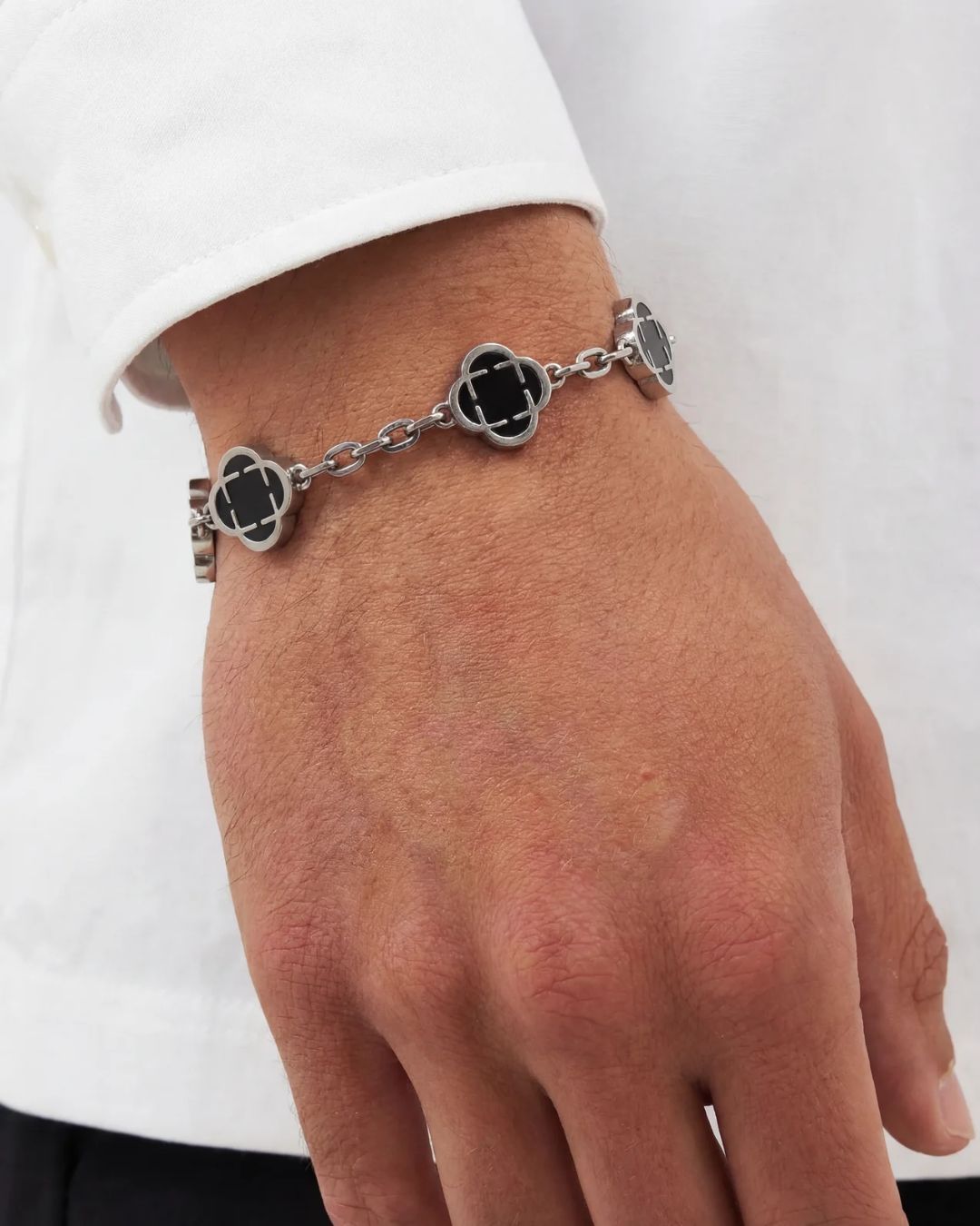 Black Clover Charm Bracelet, Silver-Plated Stainless Steel