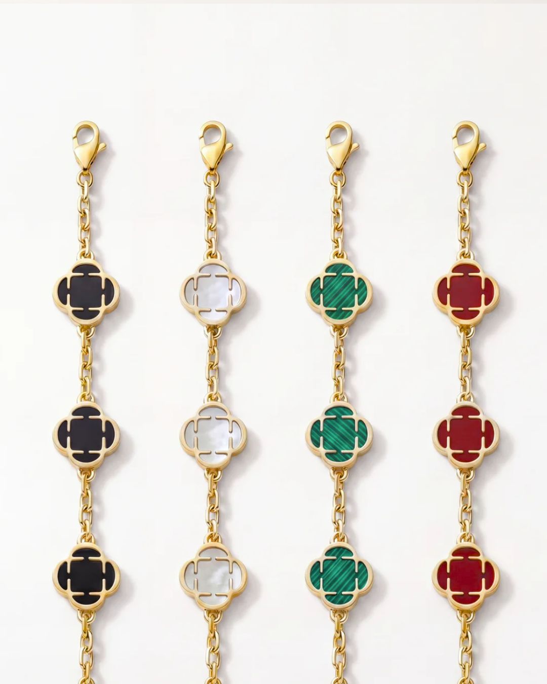 Burgundy Clover Charm Bracelet, Gold-Plated Stainless Steel
