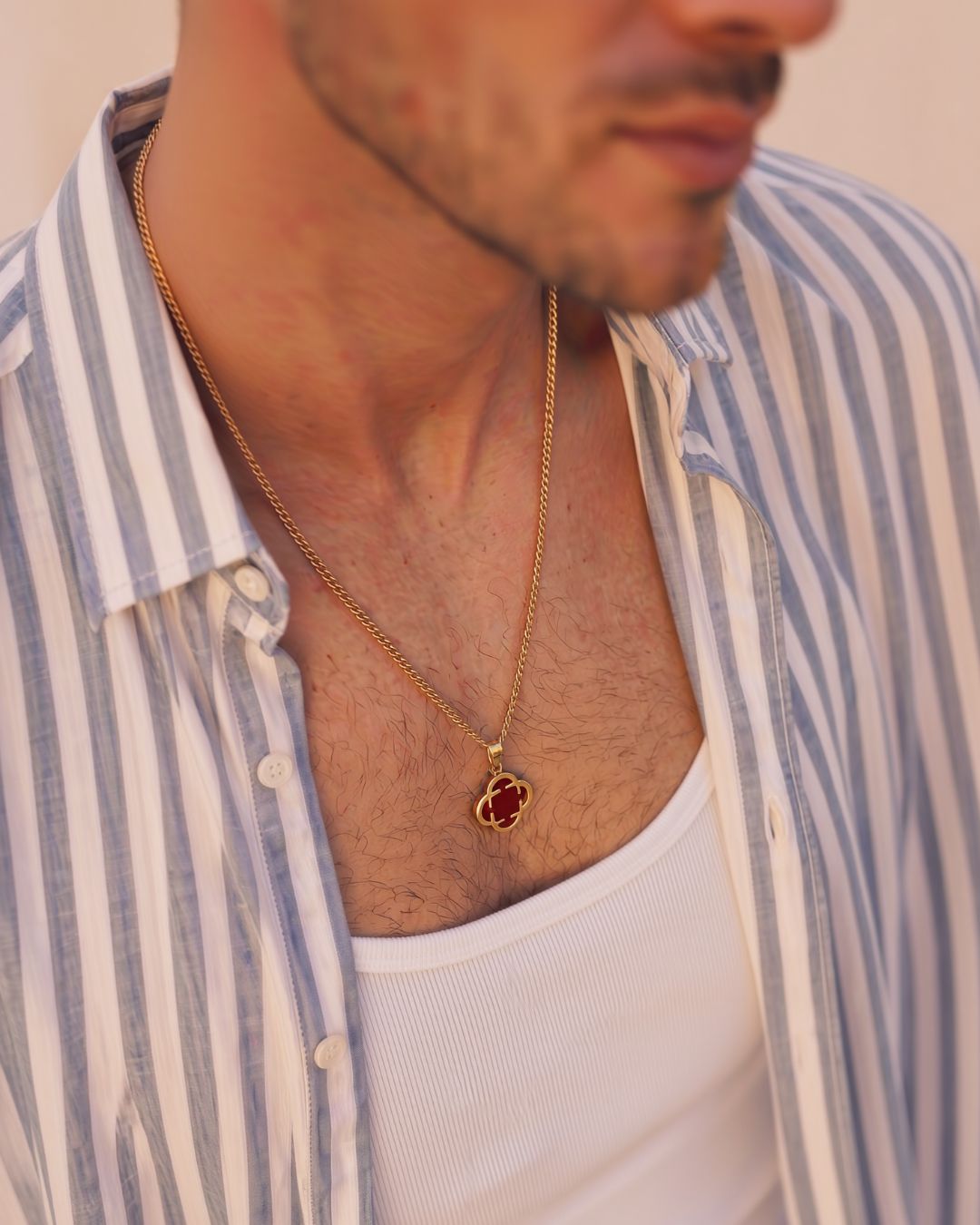Burgundy Red Clover Pendant Necklace, Gold-Plated Steel
