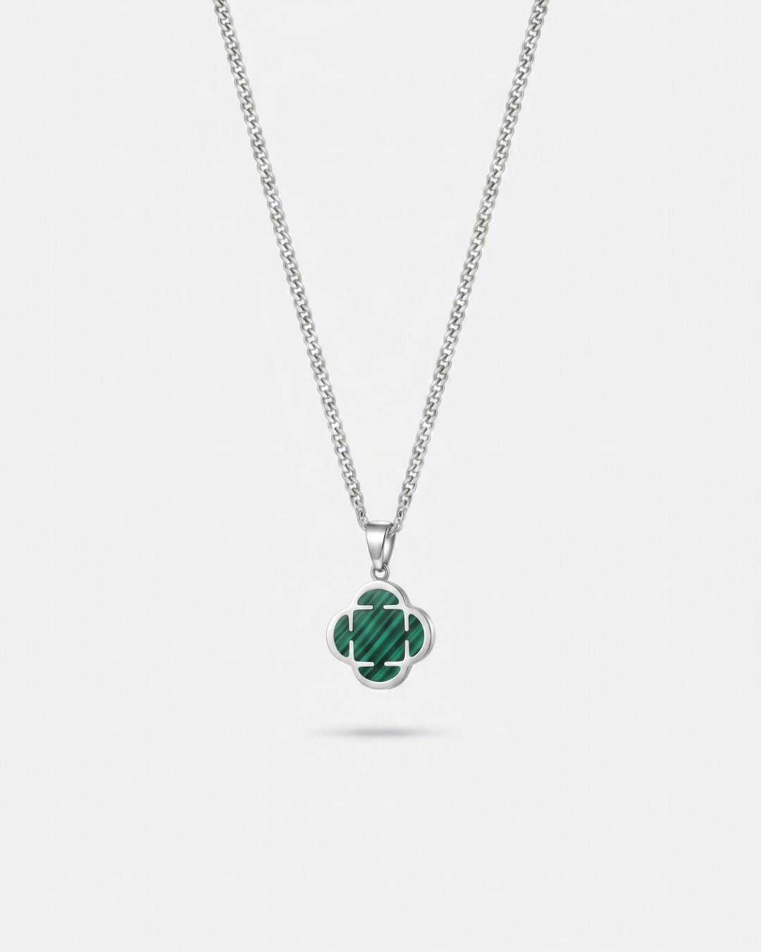 Green Clover Pendant Necklace, Silver-Plated Steel