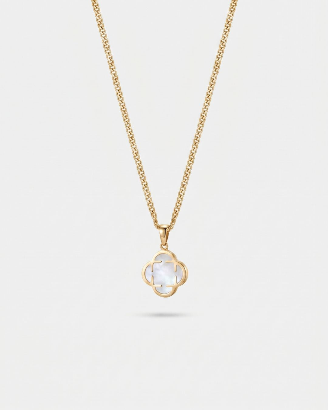 Pearlescent White Clover Pendant Necklace, Gold-Plated Steel
