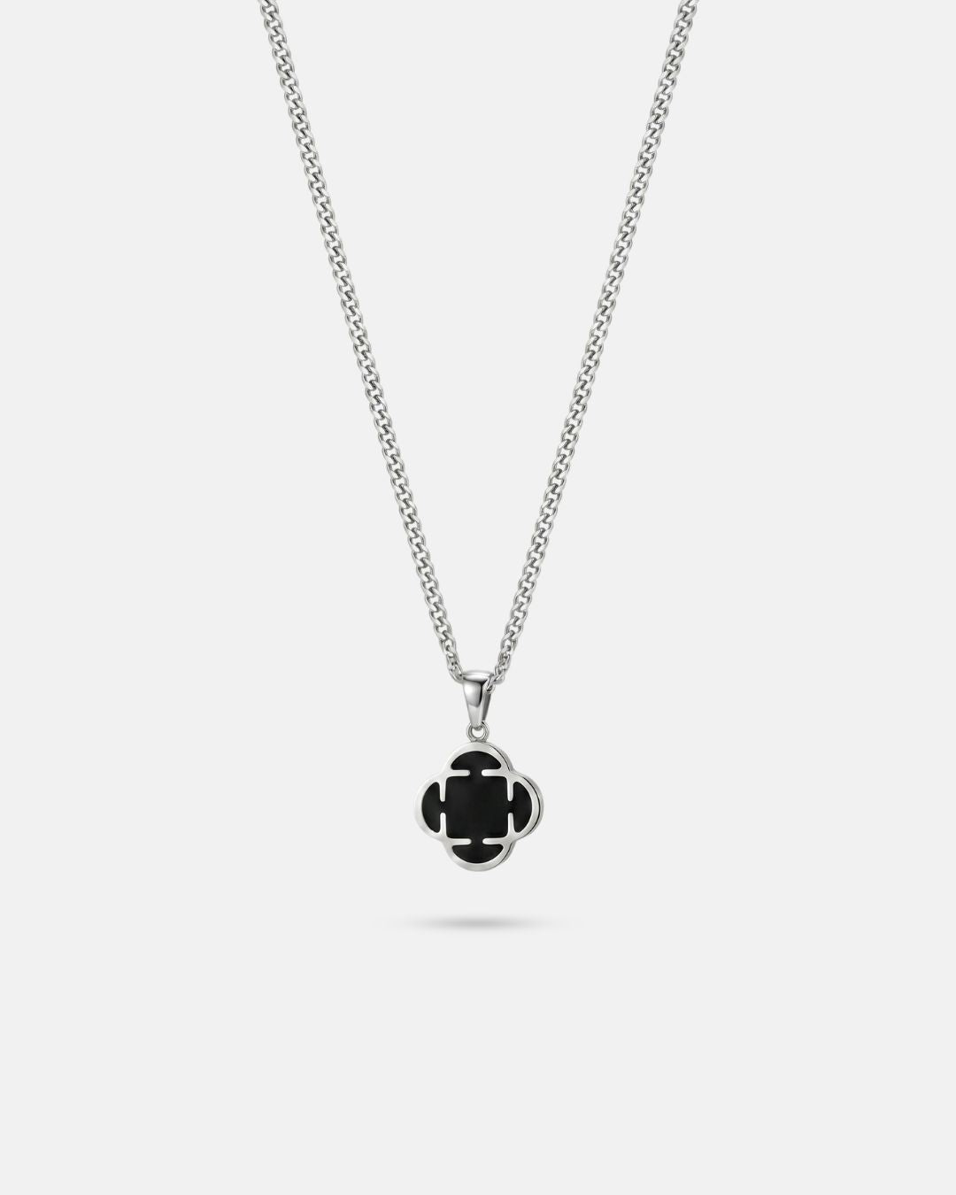 Black Clover Pendant Necklace, Silver-Plated Steel