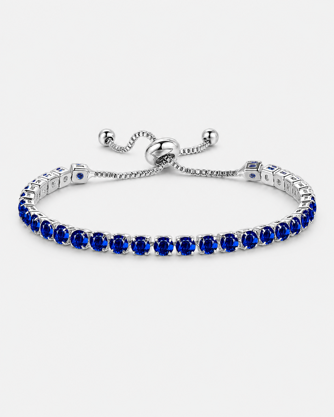 Blue Adjustable Tennis Bracelet, 4 mm, Silver-Plated — Mar Azul
