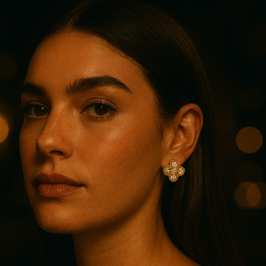 Clover Stud Earrings with Decorative Details