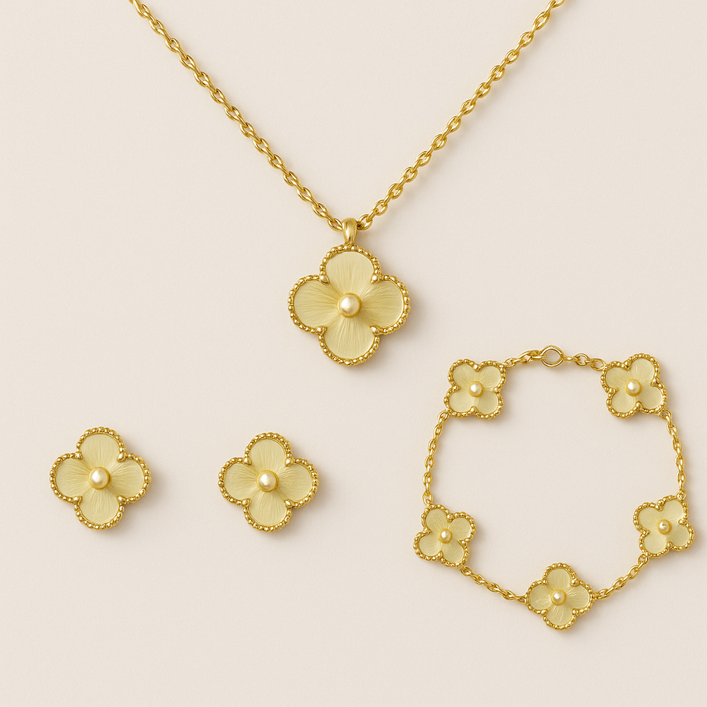 Gold-Tone Clover Necklace Bracelet Earrings Set