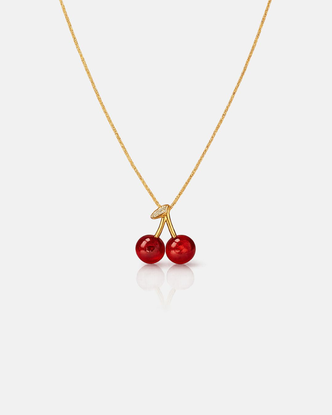 Red Cherry Pendant Necklace, Gold-Plated Metal