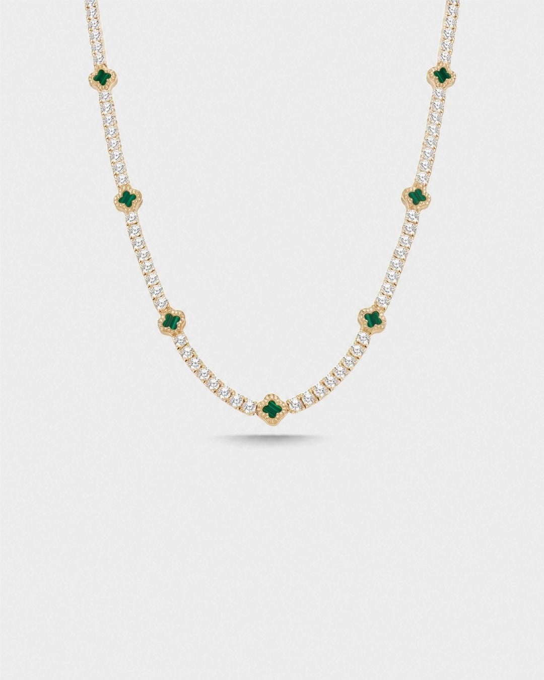 Green Clover Tennis Necklace, Gold-Plated