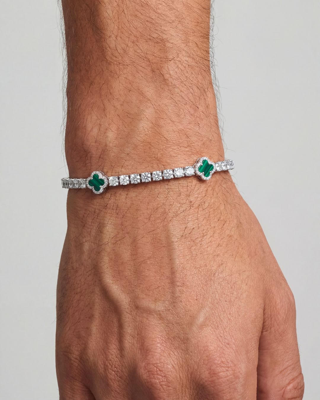 Green Clover Tennis Bracelet, Silver-Plated
