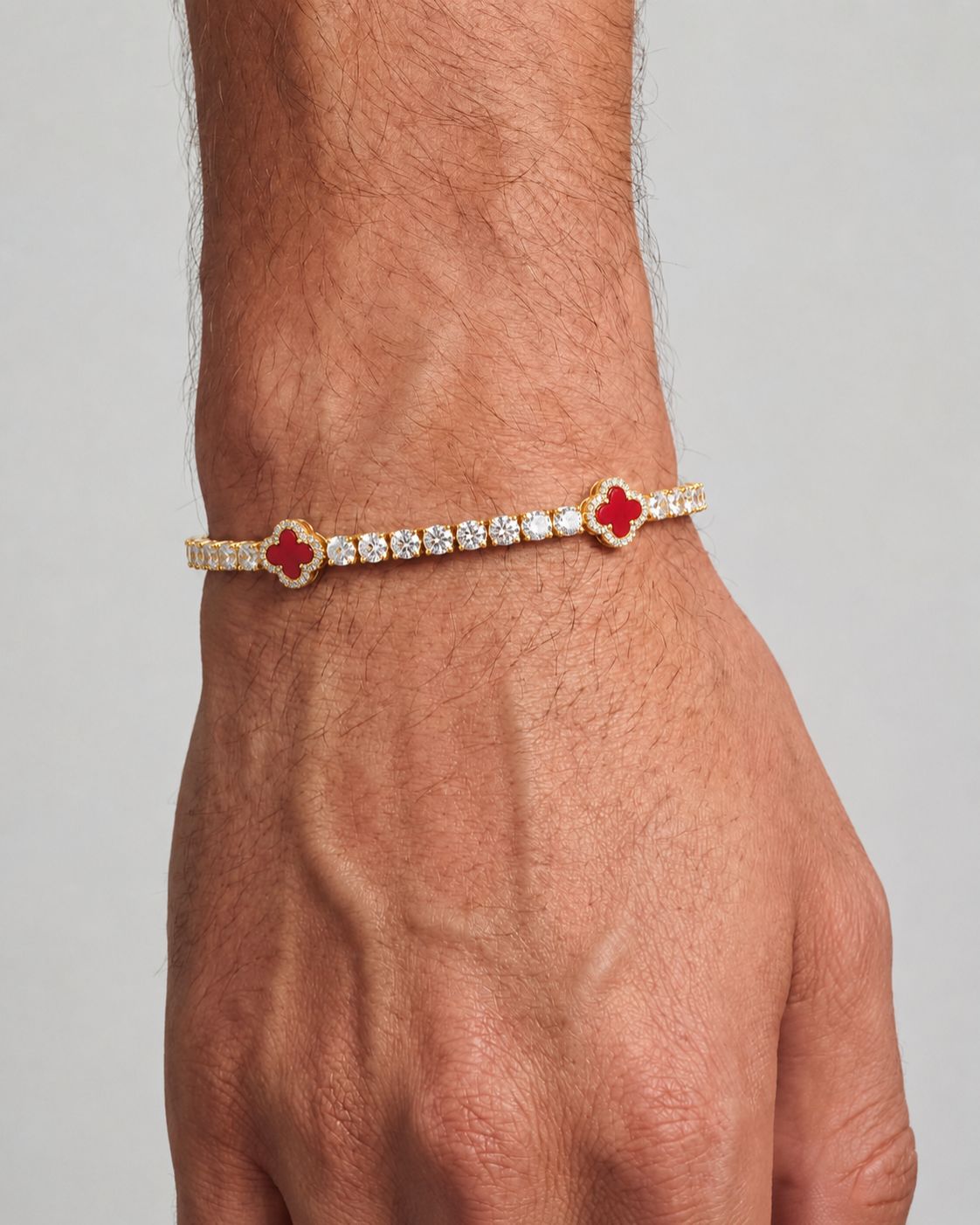 Burgundy Red Clover Tennis Bracelet, Gold-Plated