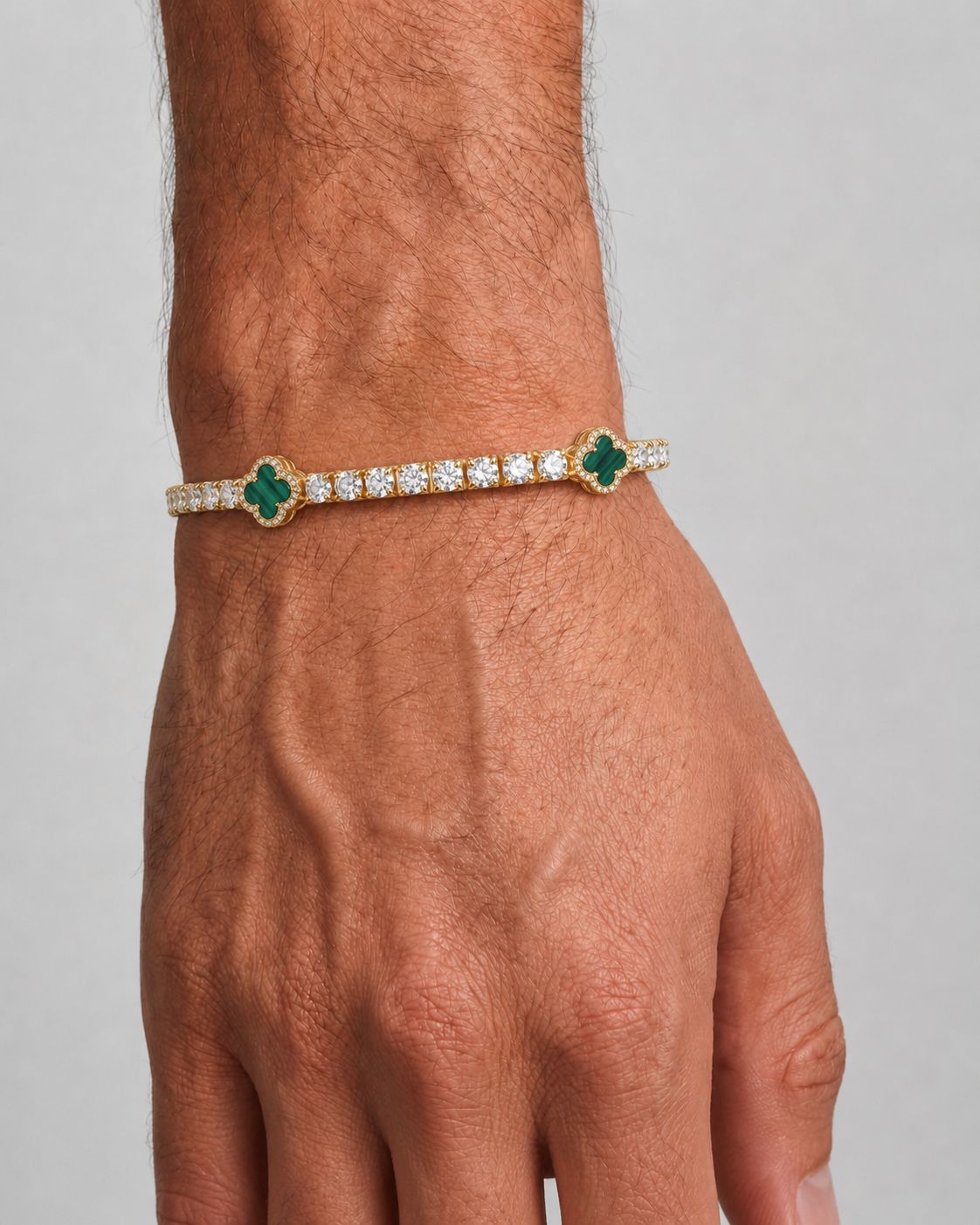 Green Clover Tennis Bracelet, Gold-Plated
