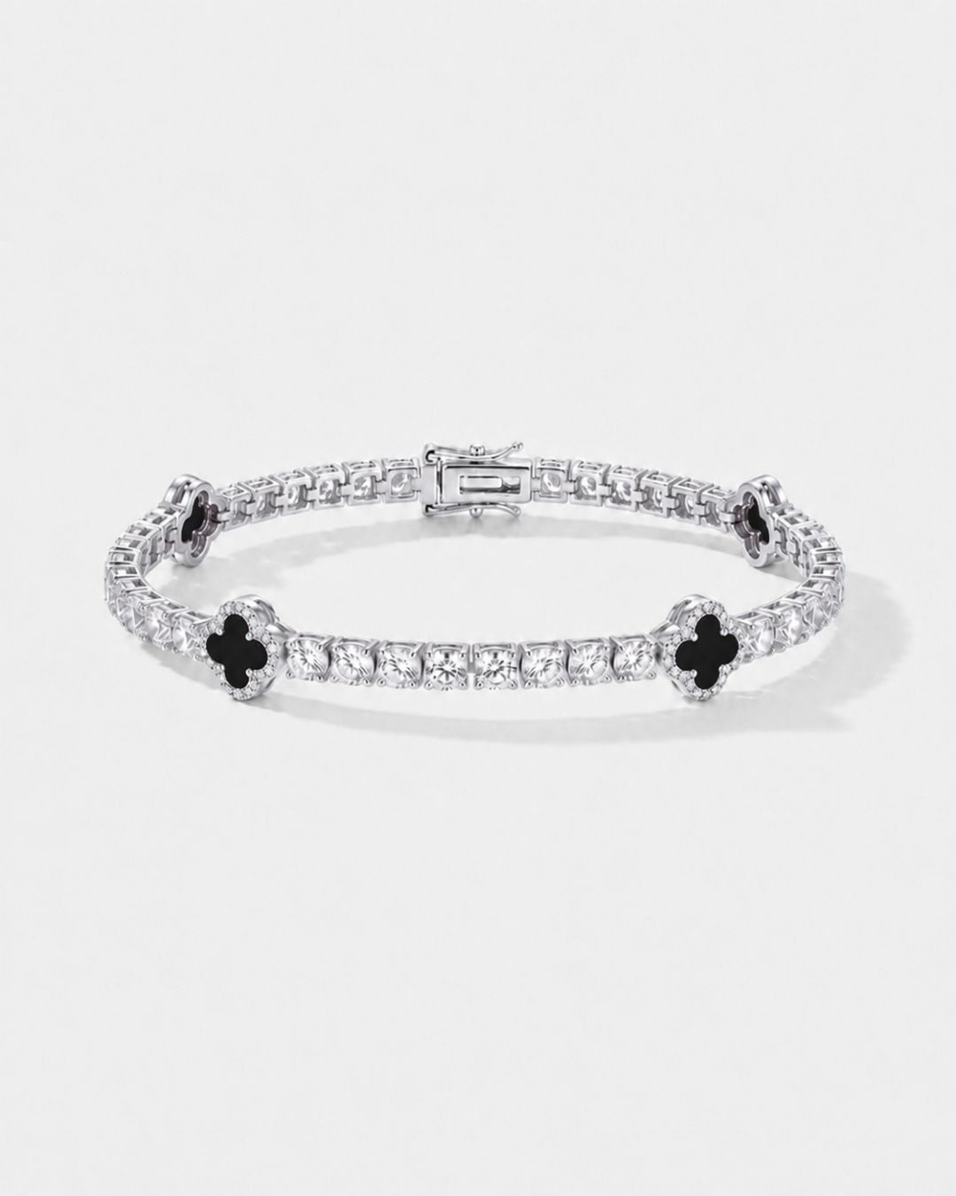 Black Clover Tennis Bracelet, Silver-Plated
