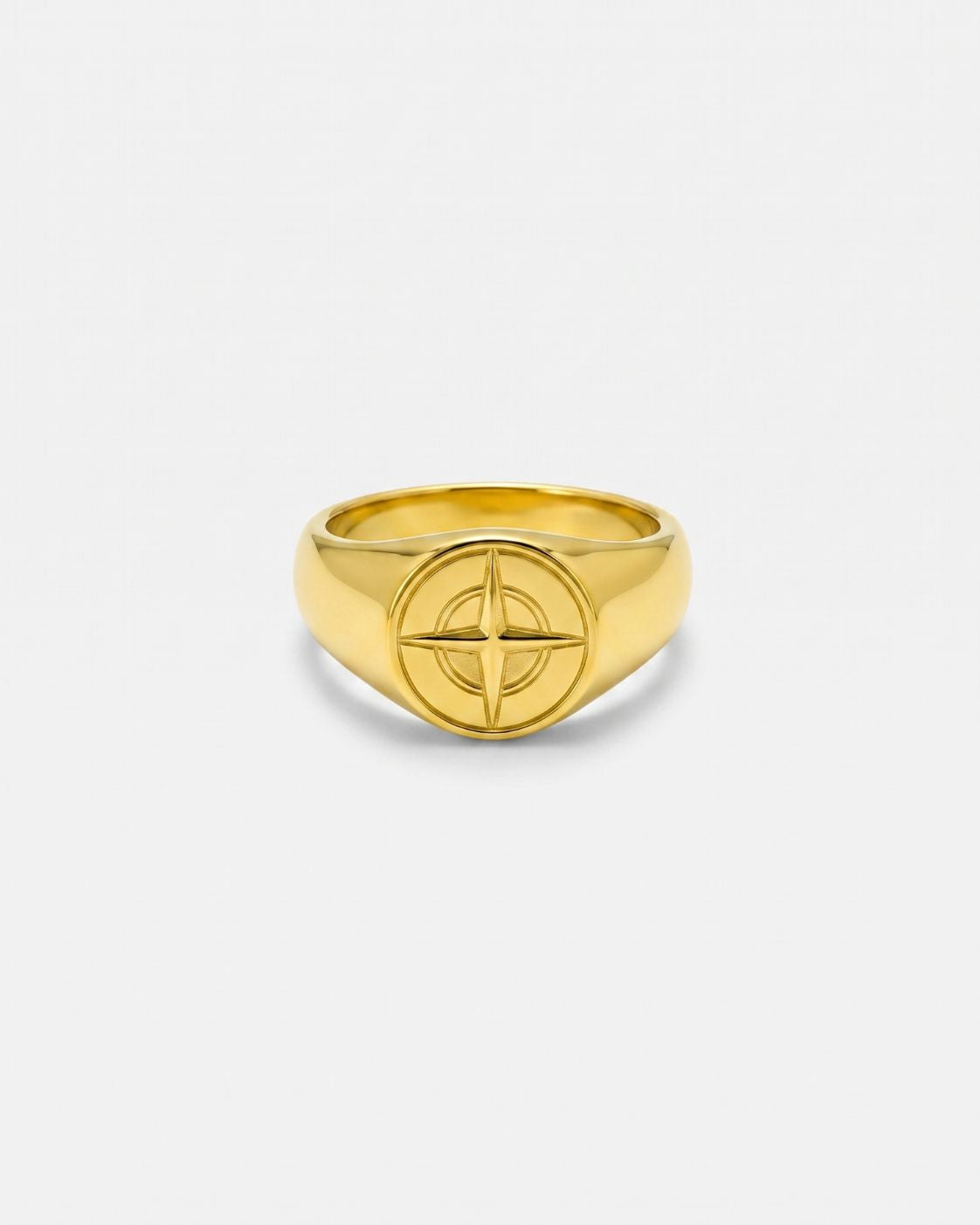 Men’s Compass Signet Ring, Gold PVD Finish, US 7–12