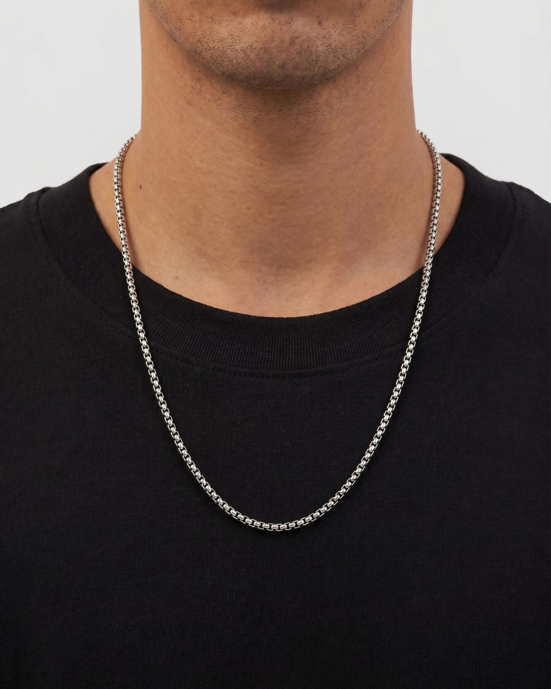 Men’s Box Chain Necklace, Silver-Tone Stainless Steel — Côte