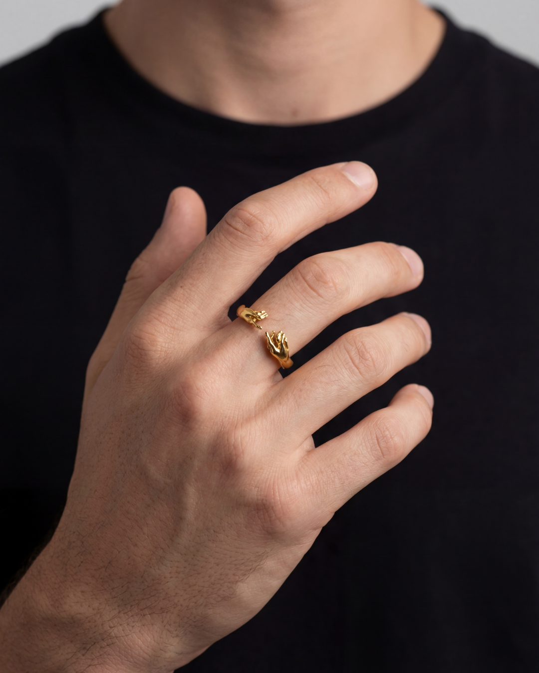 Creation of Adam Adjustable Hands Ring, Gold-Plated