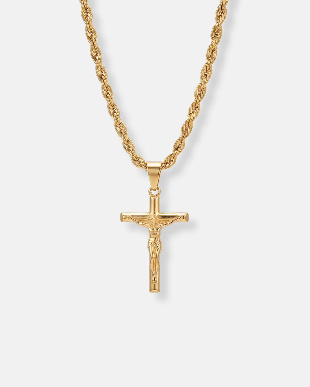 Men’s Crucifix Pendant Rope Necklace, Gold-Tone Steel