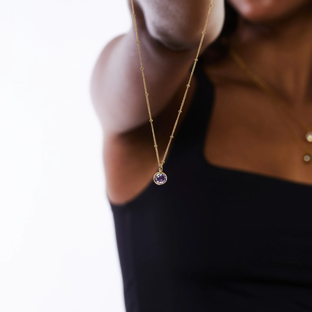 Round CZ Birthstone Necklace, 9 mm