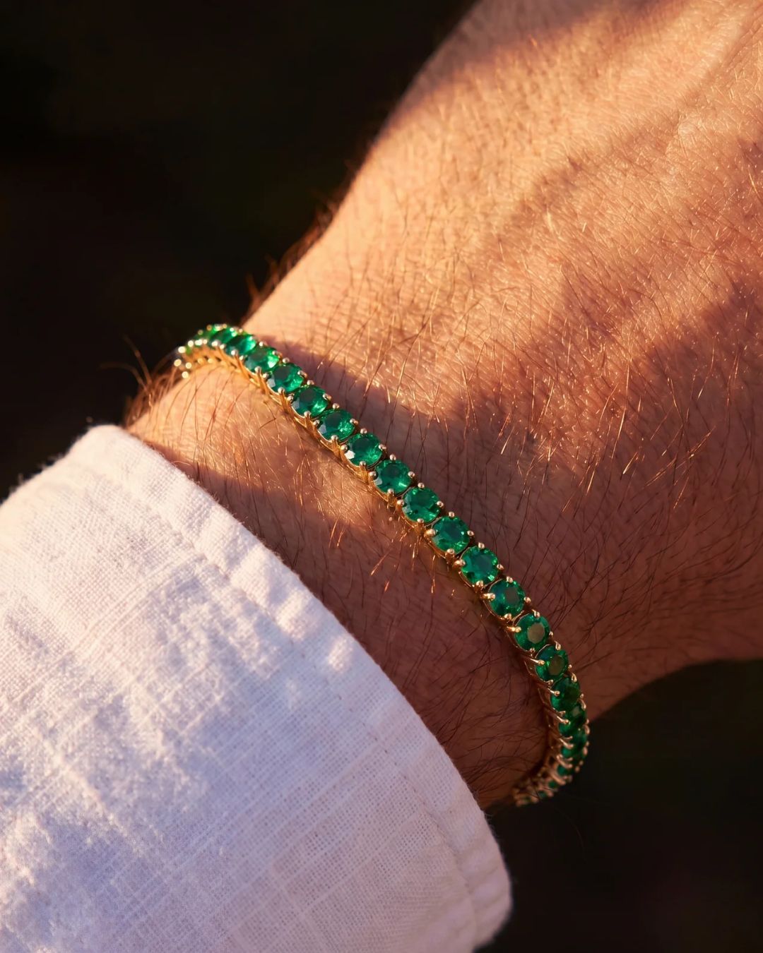 Green Tennis Bracelet, 4 mm, 14K Gold-Plated — Reserva