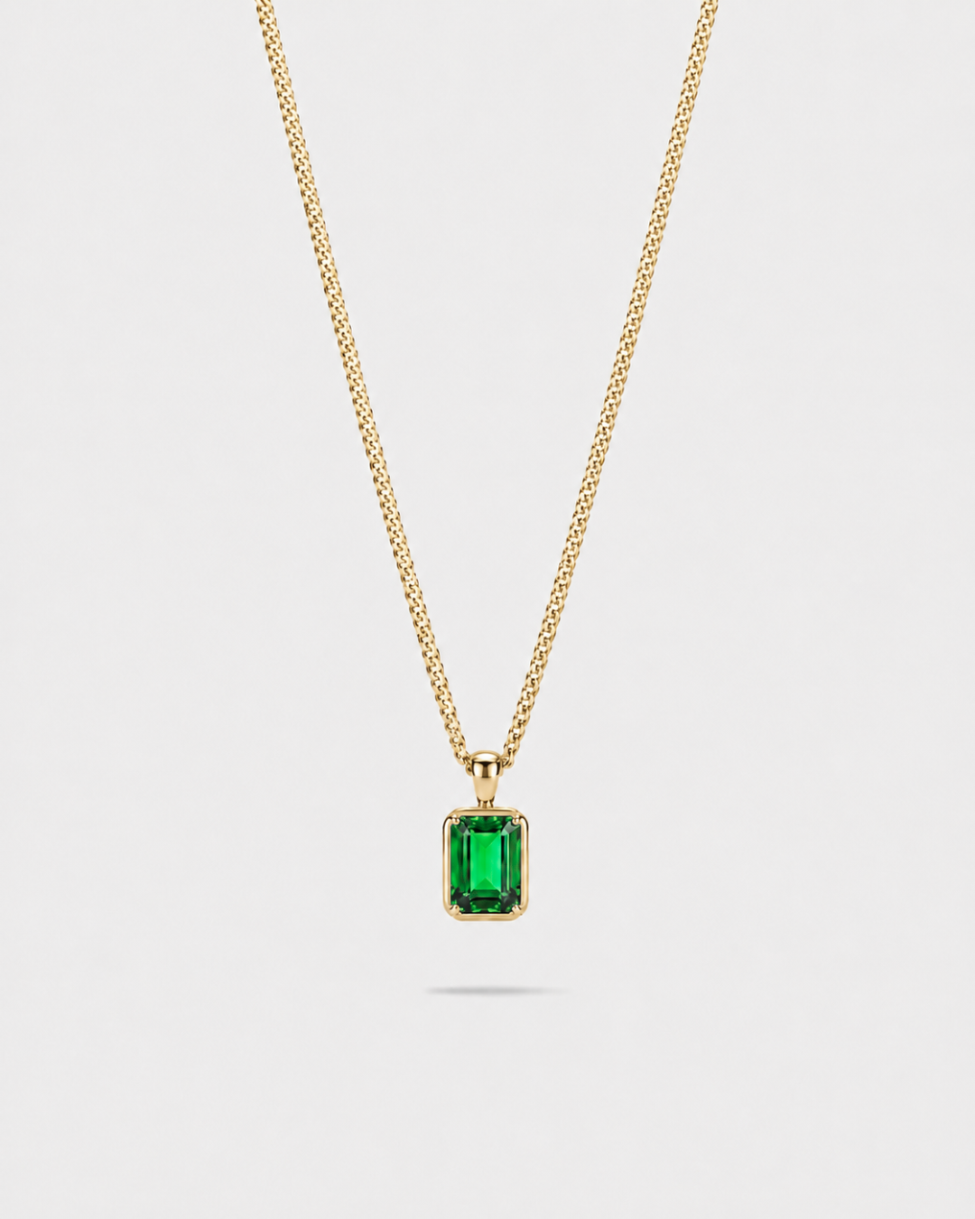 Men’s 1 Carat Lab-Grown Emerald Pendant Necklace, 18K Gold-Plated