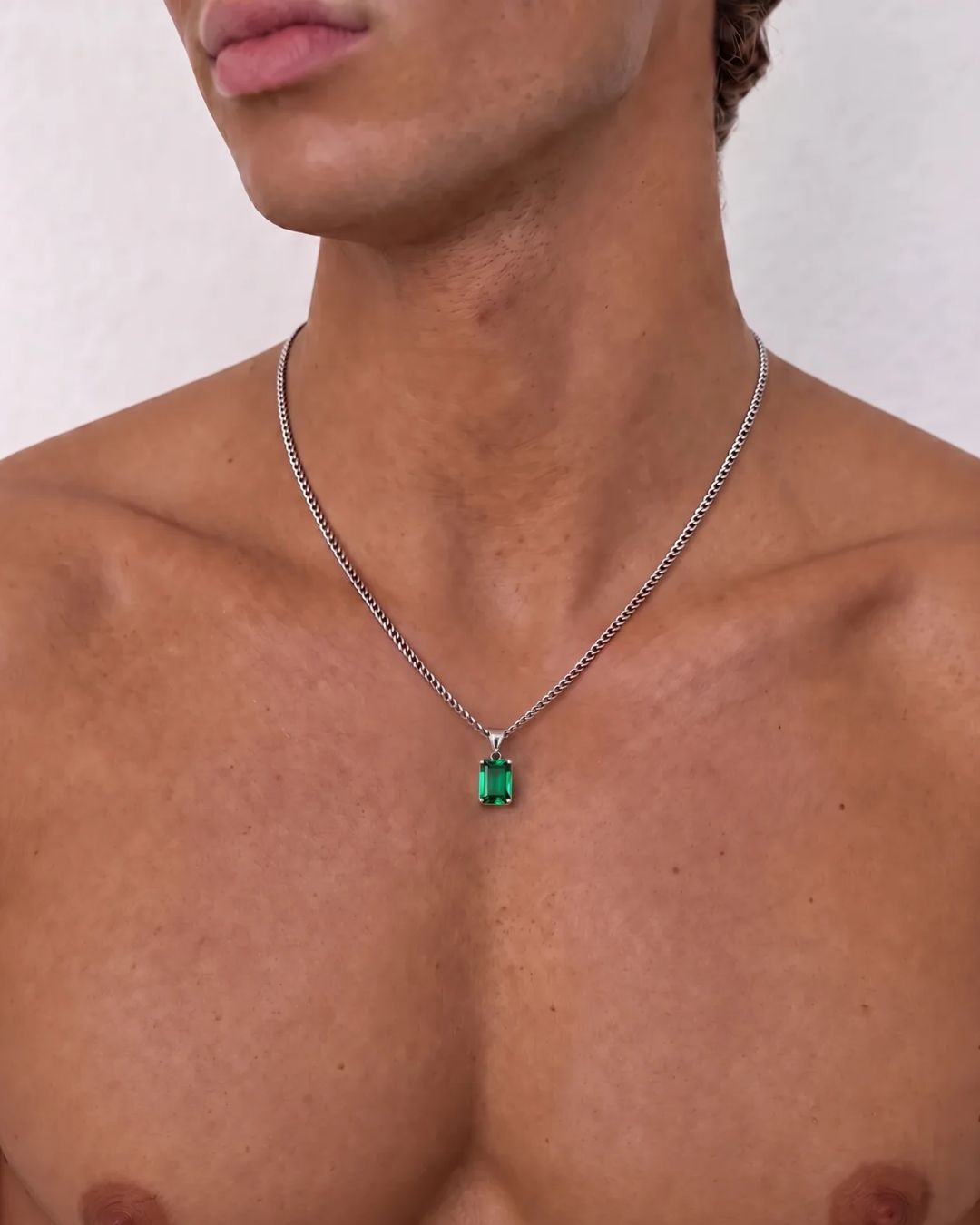 Men’s 2 Carat Lab-Grown Emerald Pendant Necklace, 925 Silver