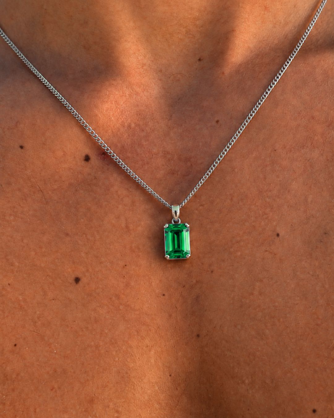 Men’s 2 Carat Lab-Grown Emerald Pendant Necklace, 925 Silver