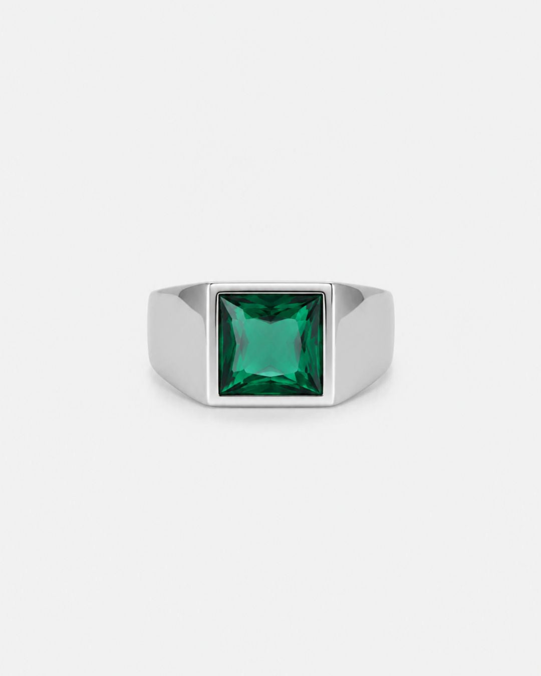 Men’s Green Zirconia Square Signet Ring, Silver-Tone