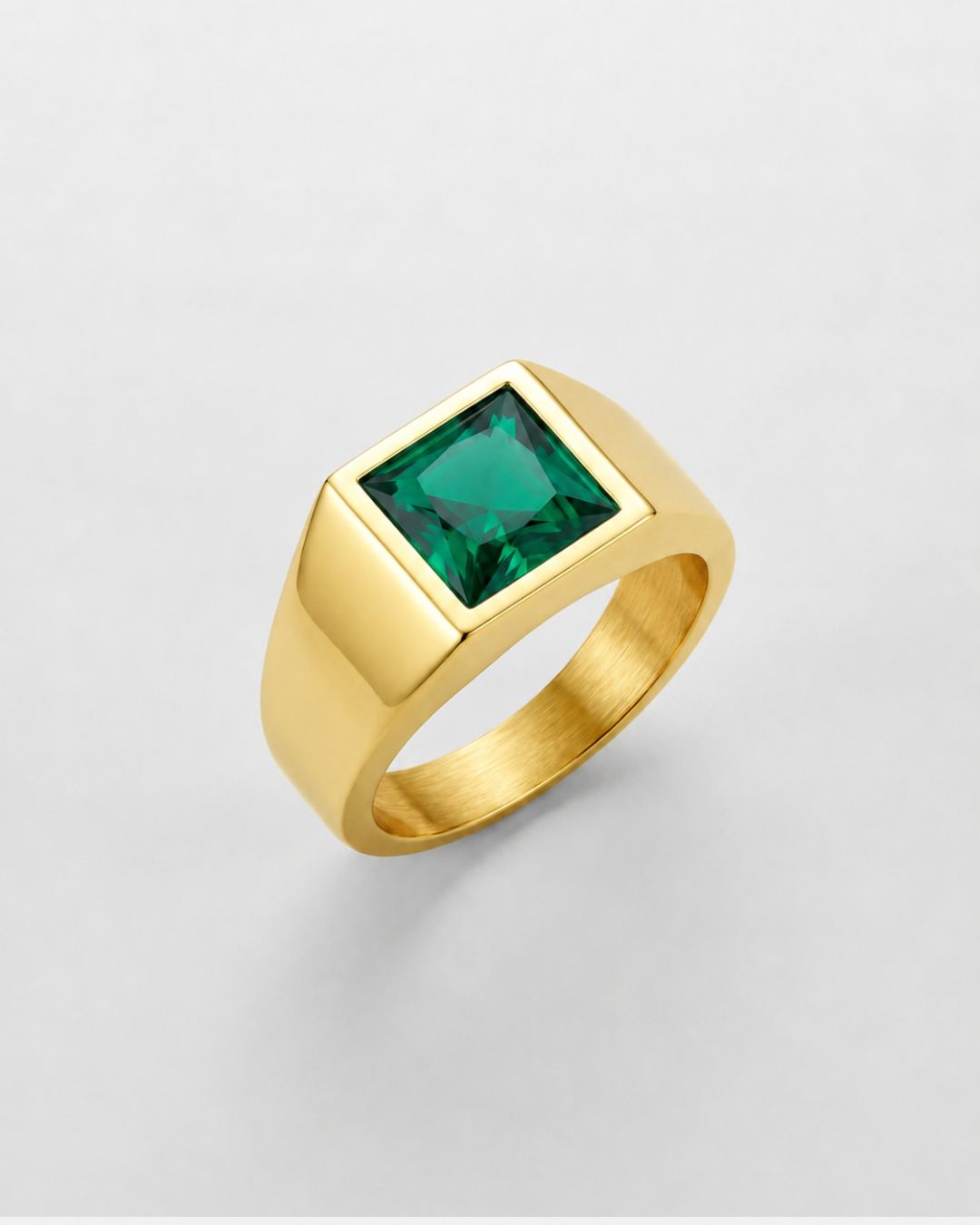 Men’s Green Zirconia Square Signet Ring, Gold-Tone