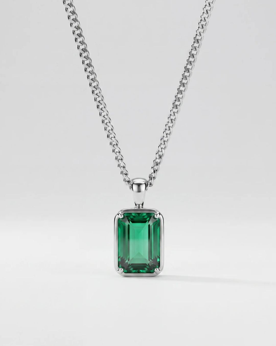 Men’s 1 ct Lab-Grown Emerald Pendant Necklace, 925 Silver Pendant