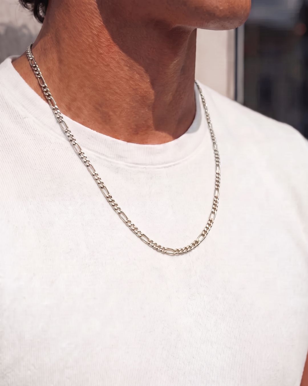 Men’s Silver-Tone Stainless Steel Figaro Chain Necklace, 3 mm